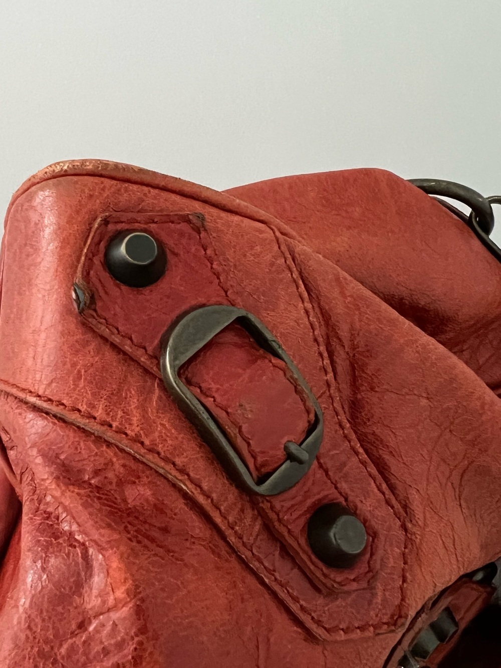Balenciaga Red-Orange Leather Shoulder Bag - Picture 7 of 16